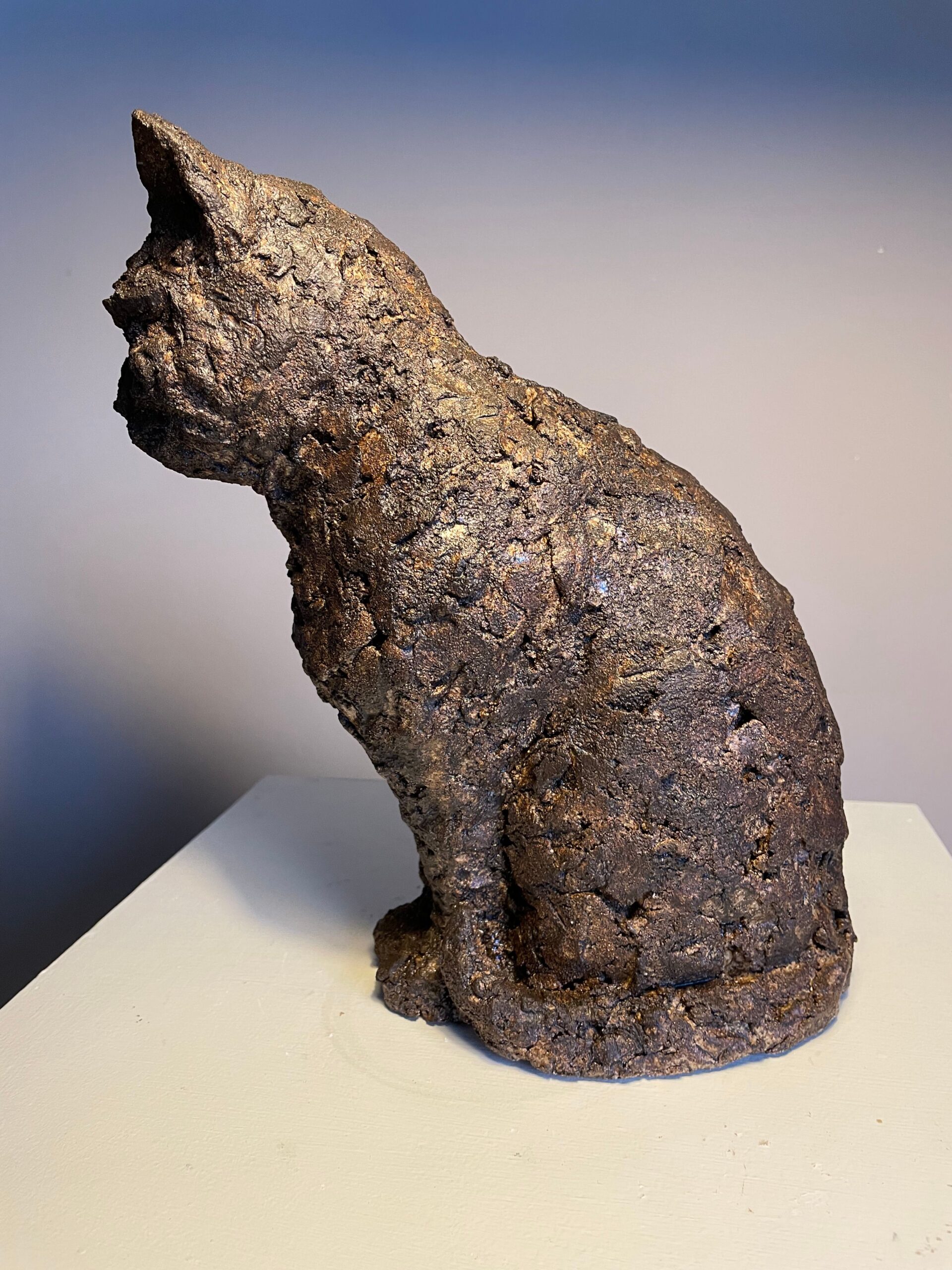 Stoneware ceramic cat sculpture